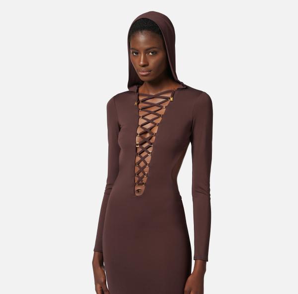 Elisabetta Franchi Robe Red Carpet En Jersey Avec Lacets Et Capuche