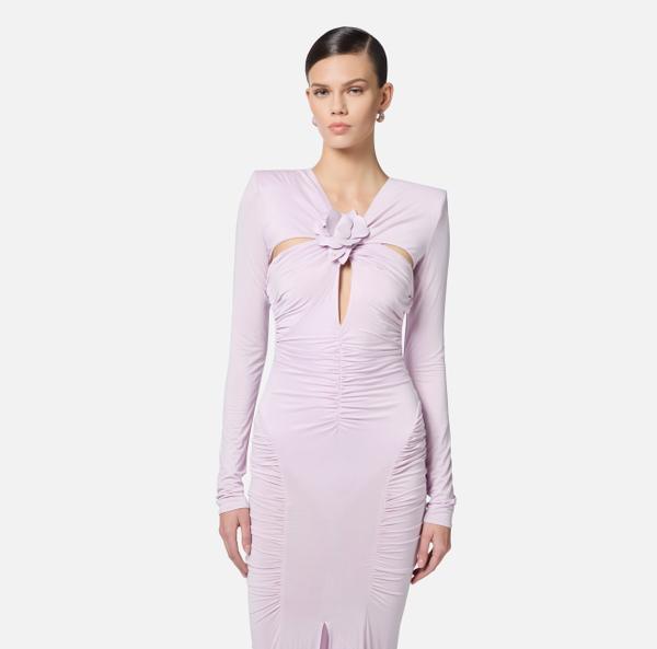 Elisabetta Franchi Robe Red Carpet En Jersey Cupro Avec Découpe Et Traîne