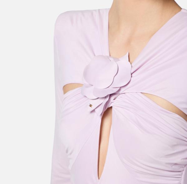 Elisabetta Franchi Robe Red Carpet En Jersey Cupro Avec Découpe Et Traîne