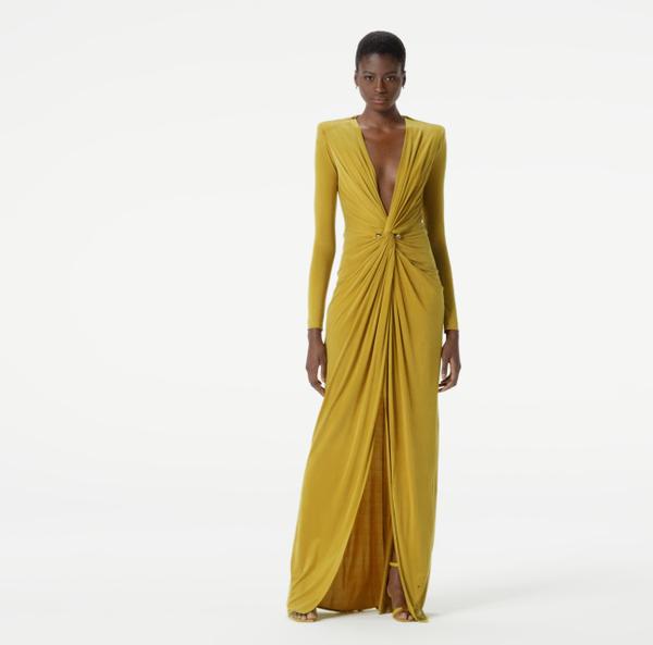 Elisabetta Franchi Robe Red Carpet En Jersey Cupro Avec Piercing