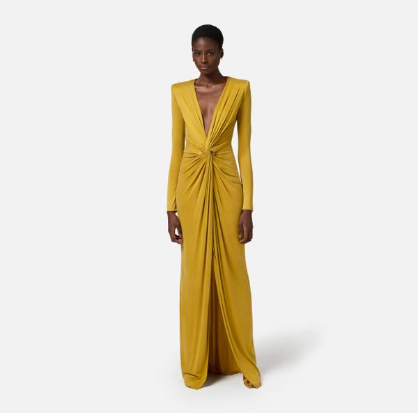 Elisabetta Franchi Robe Red Carpet En Jersey Cupro Avec Piercing