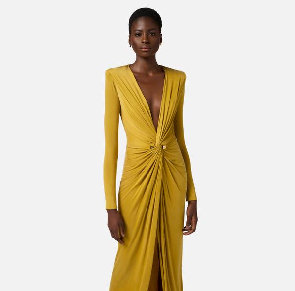 Elisabetta Franchi Robe Red Carpet En Jersey Cupro Avec Piercing