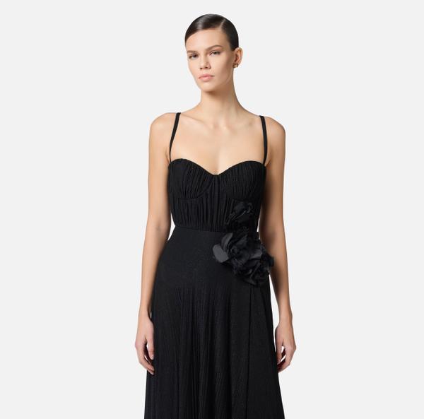 Elisabetta Franchi Robe Red Carpet En Jersey Lurex Avec Fleur Brodée