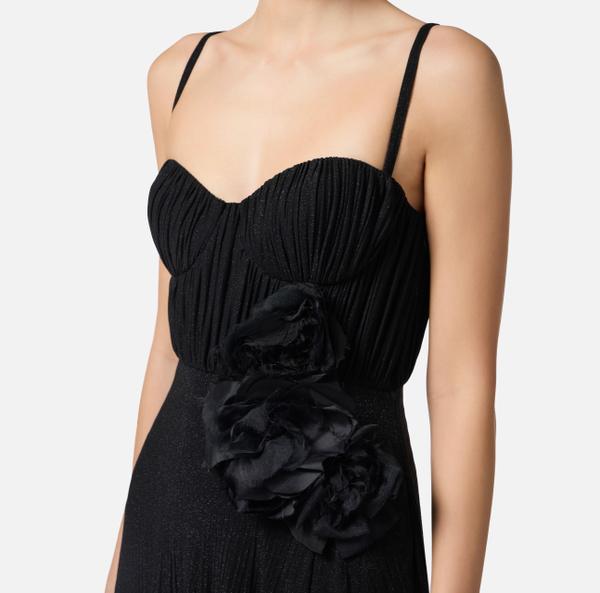 Elisabetta Franchi Robe Red Carpet En Jersey Lurex Avec Fleur Brodée