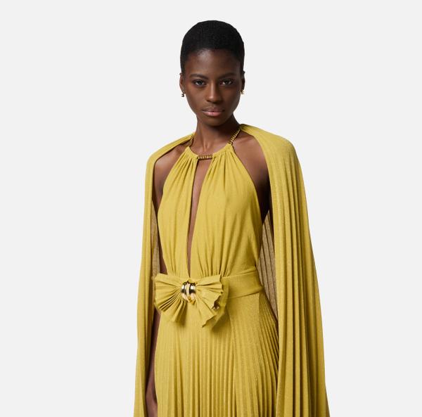 Elisabetta Franchi Robe Red Carpet En Jersey Lurex Avec Pèlerine