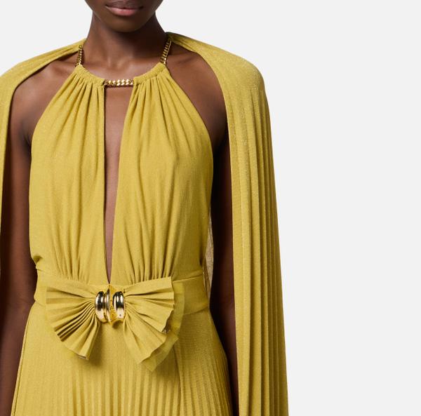 Elisabetta Franchi Robe Red Carpet En Jersey Lurex Avec Pèlerine