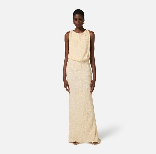 Elisabetta Franchi Robe Red Carpet En Sequins Avec Détail Logo