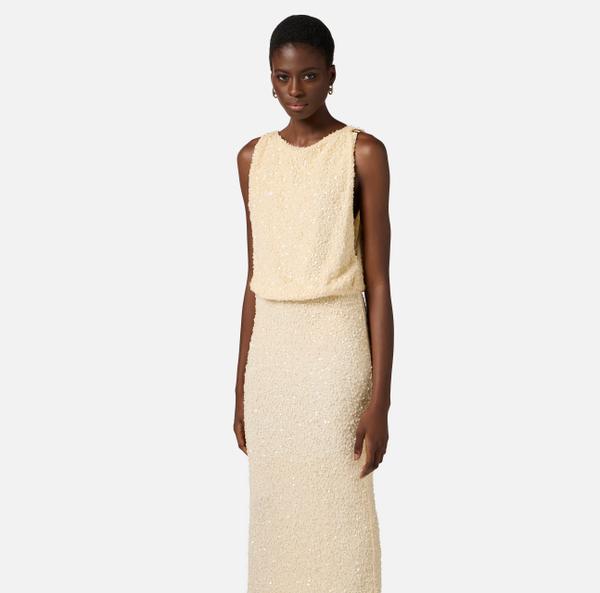 Elisabetta Franchi Robe Red Carpet En Sequins Avec Détail Logo