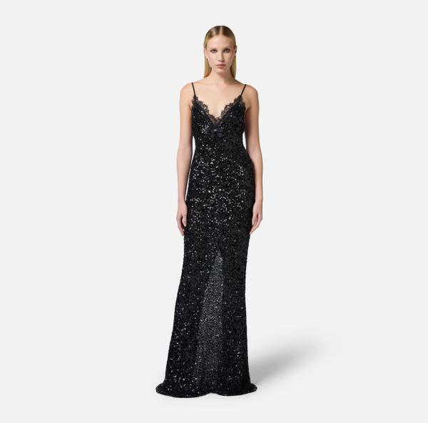 Elisabetta Franchi Robe Red Carpet En Sequins Et Dentelle