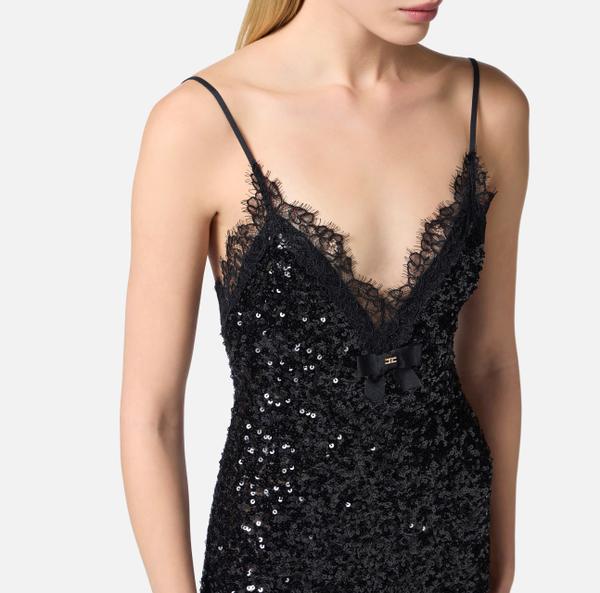 Elisabetta Franchi Robe Red Carpet En Sequins Et Dentelle