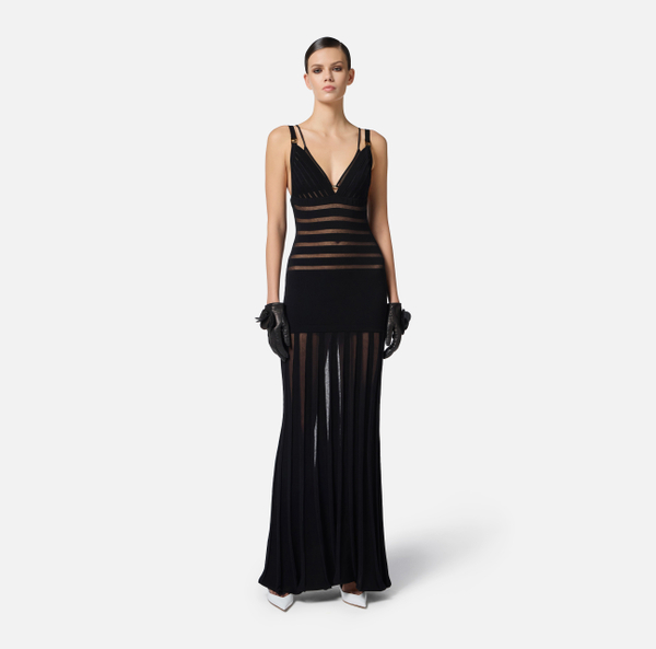 Elisabetta Franchi Robe Red Carpet En Tricot Avec Transparences