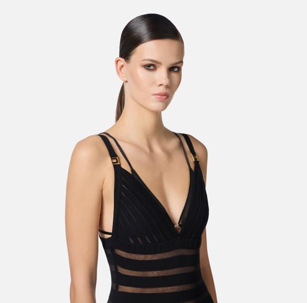 Elisabetta Franchi Robe Red Carpet En Tricot Avec Transparences