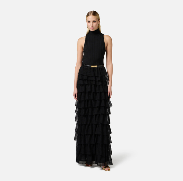 Elisabetta Franchi Robe Red Carpet En Tricot Avec Volants