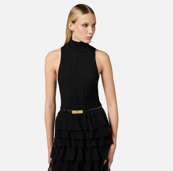 Elisabetta Franchi Robe Red Carpet En Tricot Avec Volants