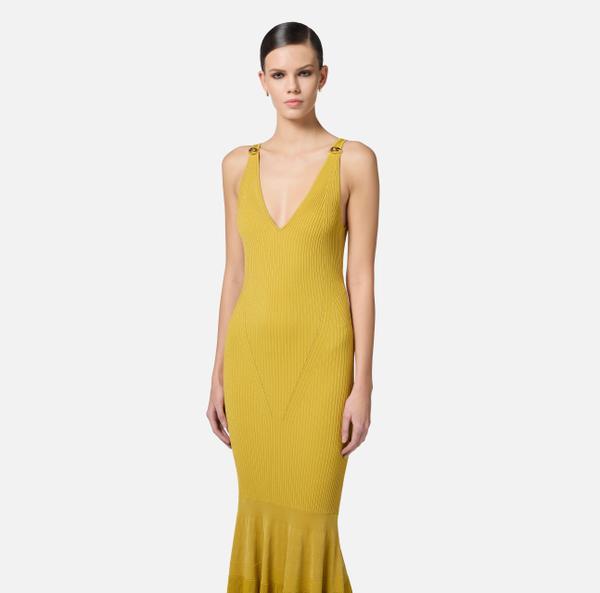 Elisabetta Franchi Robe Red Carpet En Tricot Lurex Avec Volant