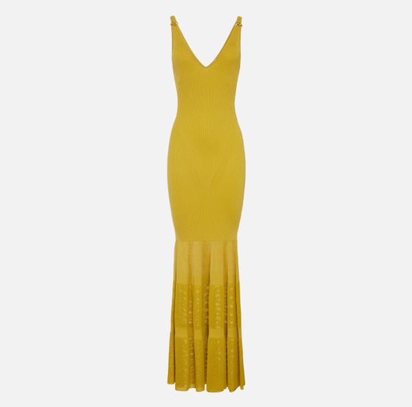 elisabetta franchi Robe Red Carpet en tricot lurex avec volant