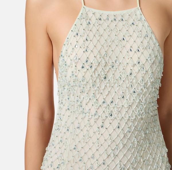 Elisabetta Franchi Robe Red Carpet En Tulle Avec Cristaux Sur Toute La Surface