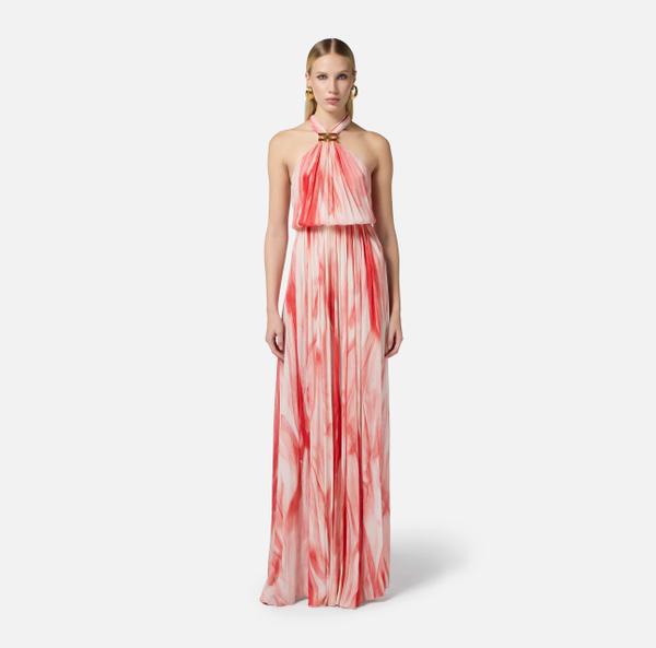 Elisabetta Franchi Robe Red Carpet En Viscose Avec Imprimé Tulle
