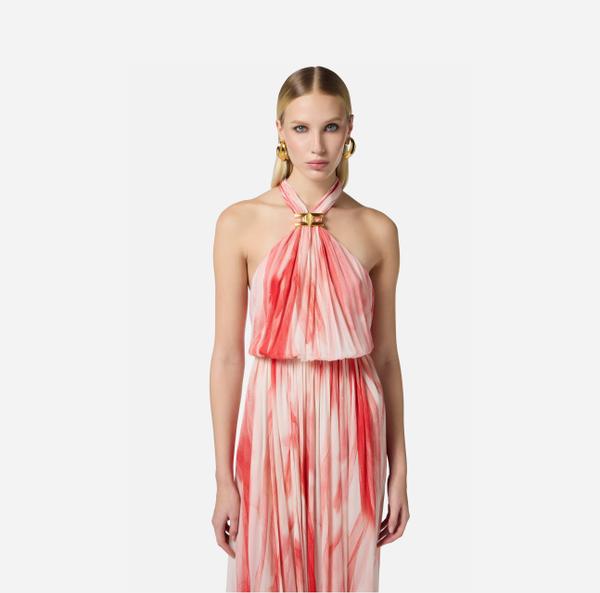 Elisabetta Franchi Robe Red Carpet En Viscose Avec Imprimé Tulle