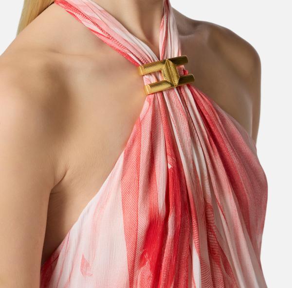 Elisabetta Franchi Robe Red Carpet En Viscose Avec Imprimé Tulle
