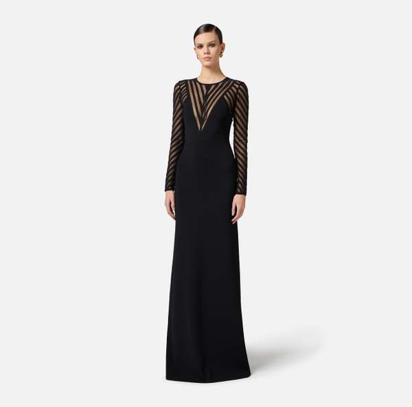 Elisabetta Franchi Robe Red Carpet En Viscose Avec Transparences Et Nœuds