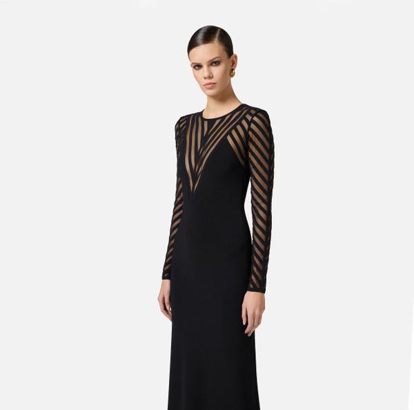 Elisabetta Franchi Robe Red Carpet En Viscose Avec Transparences Et Nœuds