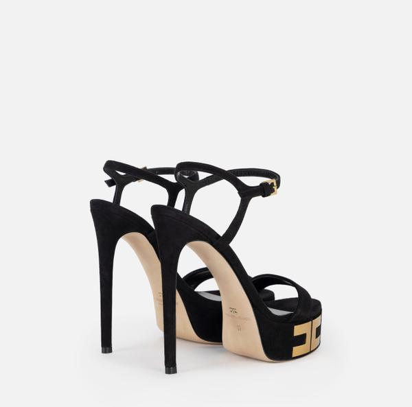 Elisabetta Franchi Sandales à Plateforme En Suède Avec Logo