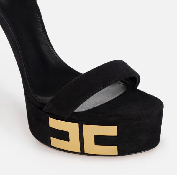 Elisabetta Franchi Sandales à Plateforme En Suède Avec Logo