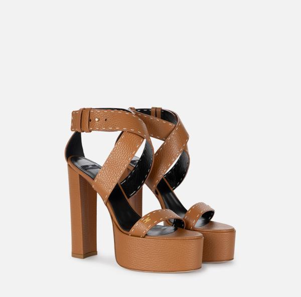 Elisabetta Franchi Sandales En Cuir Foulonné Avec Plateau