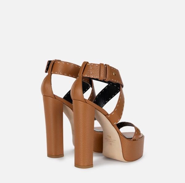 Elisabetta Franchi Sandales En Cuir Foulonné Avec Plateau