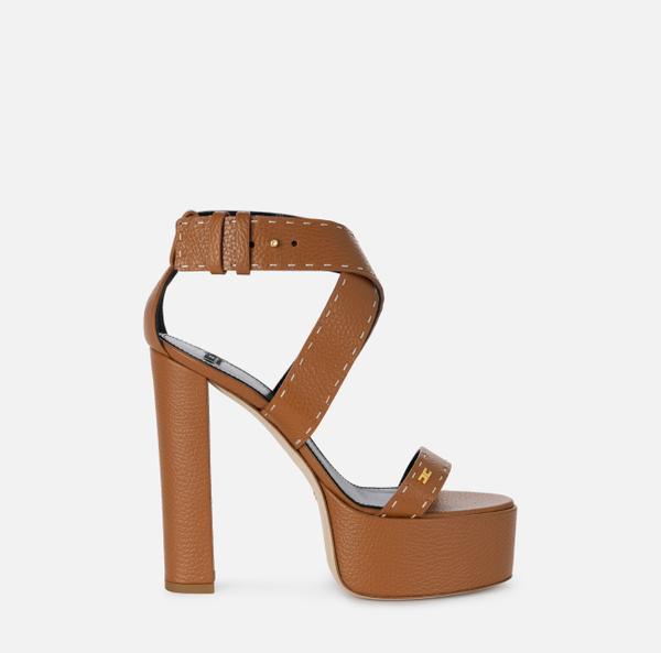 elisabetta franchi Sandales en cuir foulonné avec plateau