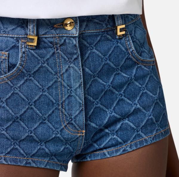 Eleven Paris Short En Denim Avec Losanges Sur Toute La Surface