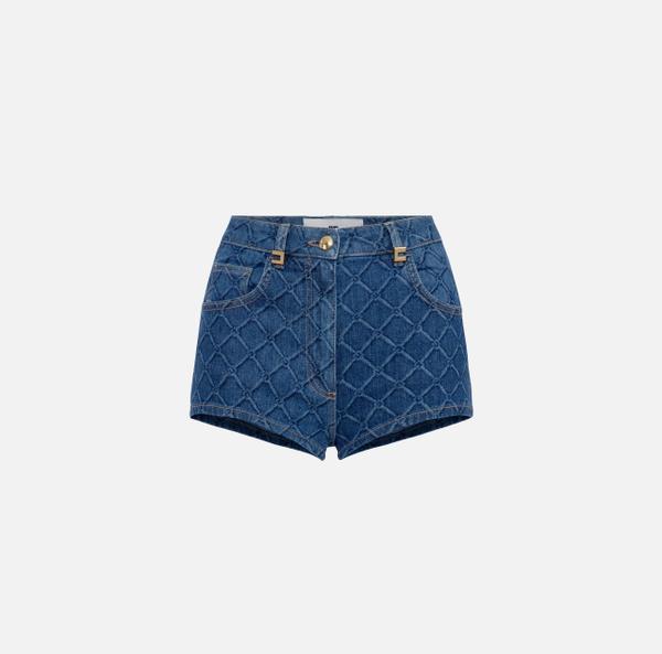 eleven paris Short en denim avec losanges sur toute la surface