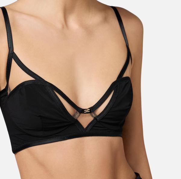 Elisabetta Franchi Soutien-gorge En Organdi Stretch Avec Détail Logo