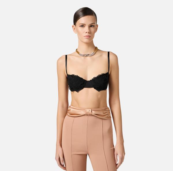 Elisabetta Franchi Soutien-gorge En Tulle Avec Fleurs Brodées