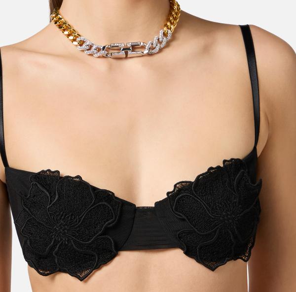 Elisabetta Franchi Soutien-gorge En Tulle Avec Fleurs Brodées