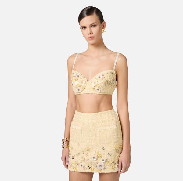 Elisabetta Franchi Soutien-gorge En Tweed Avec Broderies Florales