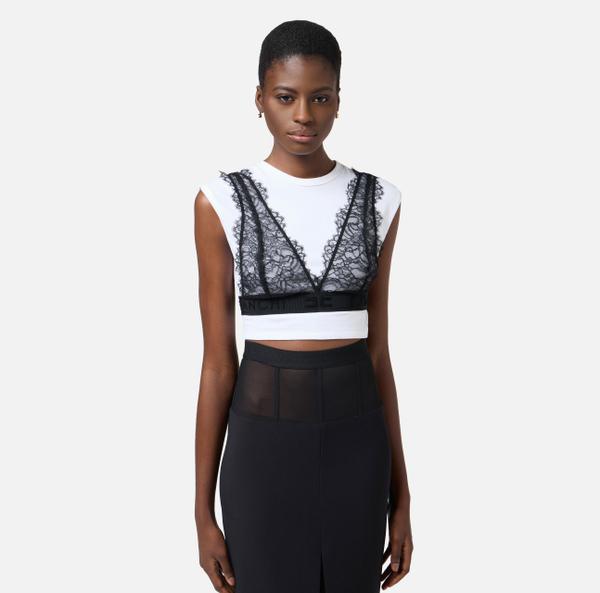 Elisabetta Franchi T-shirt En Jersey Avec Bralette En Dentelle