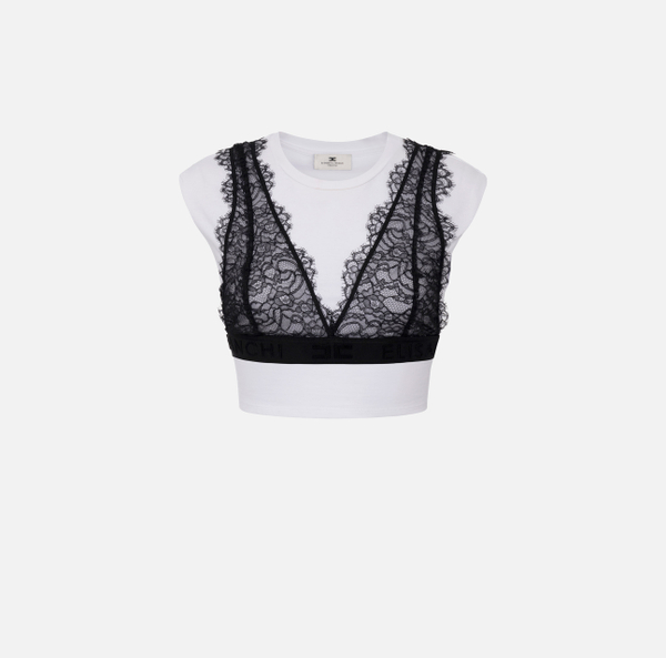 elisabetta franchi T-shirt en jersey avec bralette en dentelle
