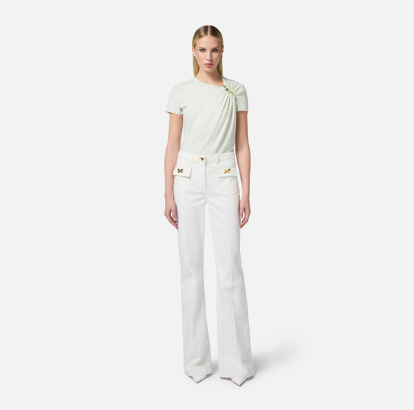 Elisabetta Franchi T-shirt En Jersey Avec Broche Bijou