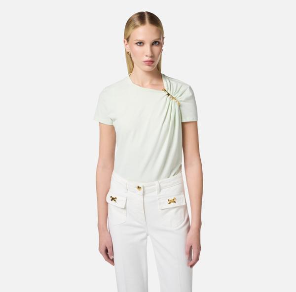 Elisabetta Franchi T-shirt En Jersey Avec Broche Bijou
