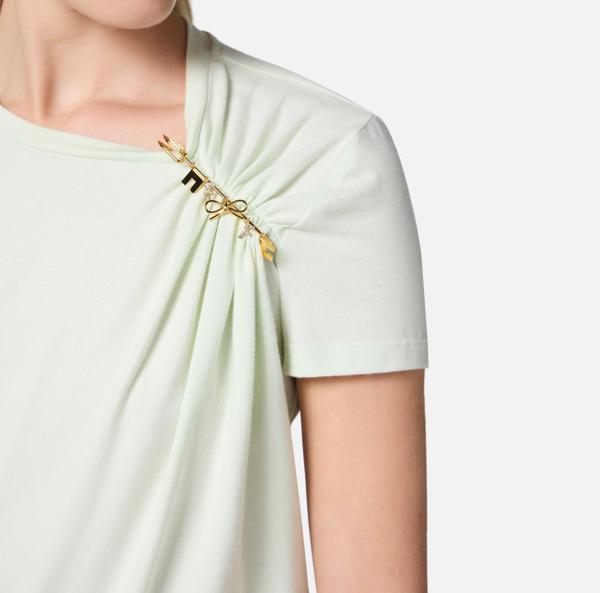 Elisabetta Franchi T-shirt En Jersey Avec Broche Bijou