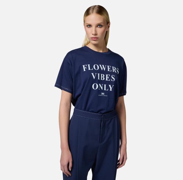 Elisabetta Franchi T-shirt En Jersey Avec Imprimé Et Bandes En Satin