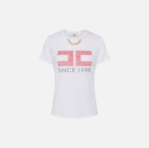 elisabetta franchi T-shirt en jersey avec imprimé et chaîne