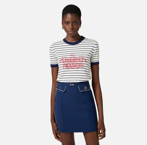 Elisabetta Franchi T-shirt En Viscose Avec Imprimé Et Broderies