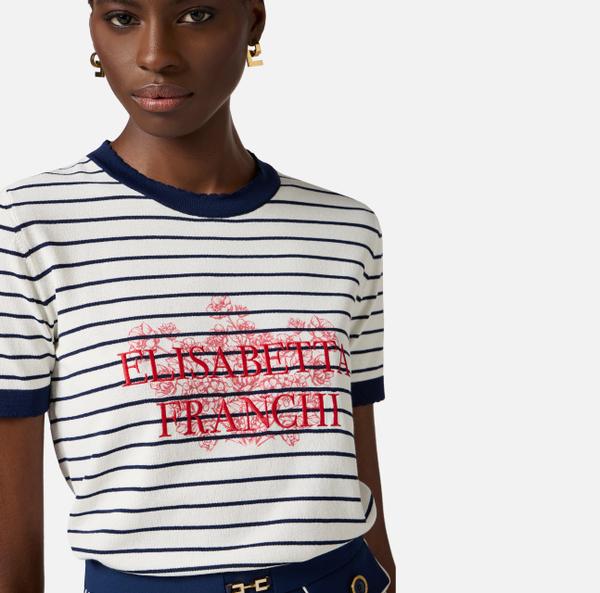 Elisabetta Franchi T-shirt En Viscose Avec Imprimé Et Broderies