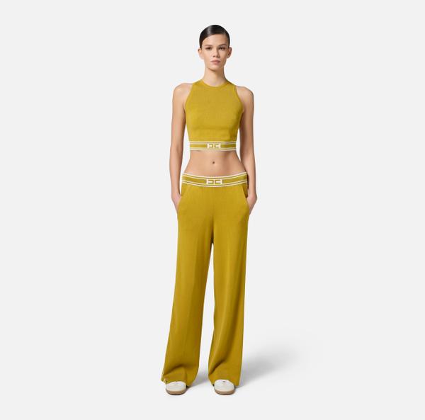 Elisabetta Franchi Top Cropped En Viscose Avec Bandes Contrastées