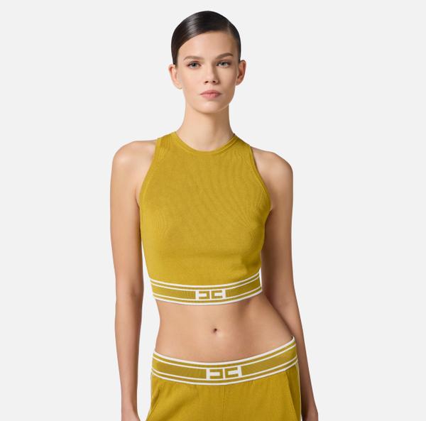Elisabetta Franchi Top Cropped En Viscose Avec Bandes Contrastées