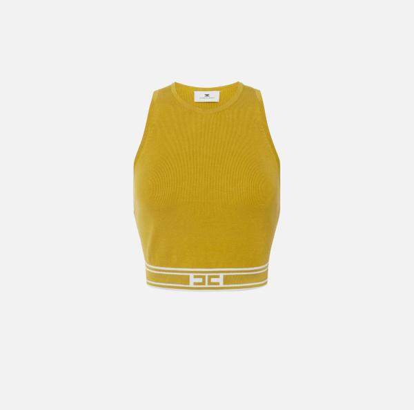 elisabetta franchi Top cropped en viscose avec bandes contrastées