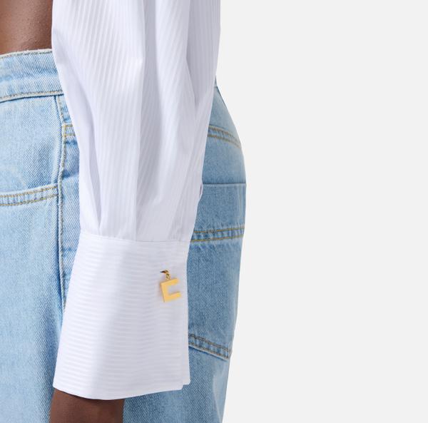 Elisabetta Franchi Top En Coton Et Tulle Avec Boutons De Manchette